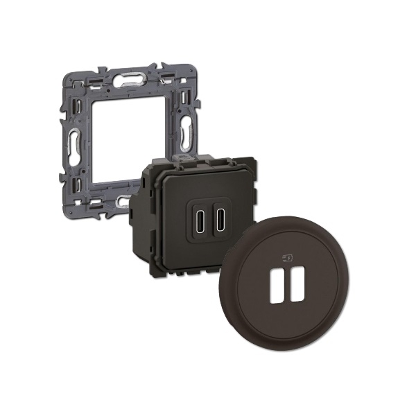 Legrand - Céliane 2024 - Double prise chargeur USB - Type C - Noir - SANS PLAQUE - 1 poste - Réf : 080251 + CM0154 + CN0154