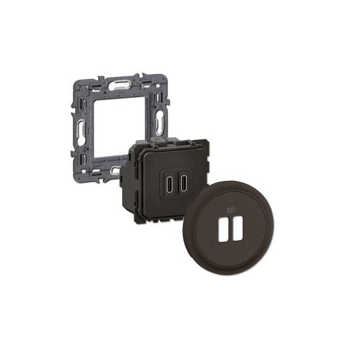 Legrand - Céliane 2024 - Double prise chargeur USB - Type C - Noir - SANS PLAQUE - 1 poste - Réf : 080251 + CM0154 + CN0154