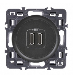 Legrand - Céliane 2024 - Double prise chargeur USB - Type C - Noir - SANS PLAQUE - 1 poste - Réf : 080251 + CM0154 + CN0154