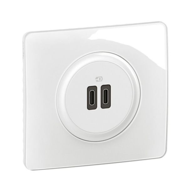 Legrand - Céliane 2024 - Double prise chargeur USB - Type C - Blanc - COMPLET - Réf : 080251 + CM0154 + CB0154 + CP0001