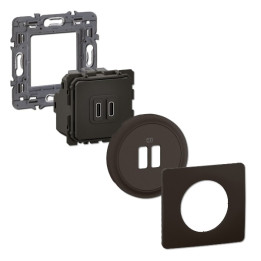 Legrand - Céliane 2024 - Double prise chargeur USB - Type C - Noir - COMPLET - Réf : 080251 + CM0154 + CB0154 + CP0101