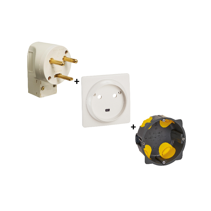Legrand - Socle 32A - Plast - 2P+T - à VIS - éclips + Fiche 2P+T 32A + boîte - 055812+055802+080086L