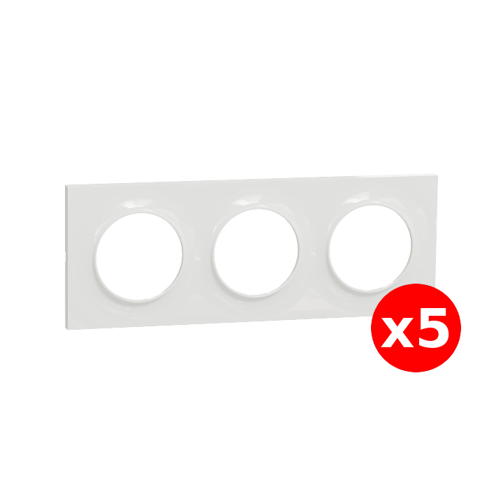 Schneider - Odace 2011 - Styl - LOT de 5 Plaques 3 postes - Entraxe 71 mm - Blanc - Ref. : S520706x5