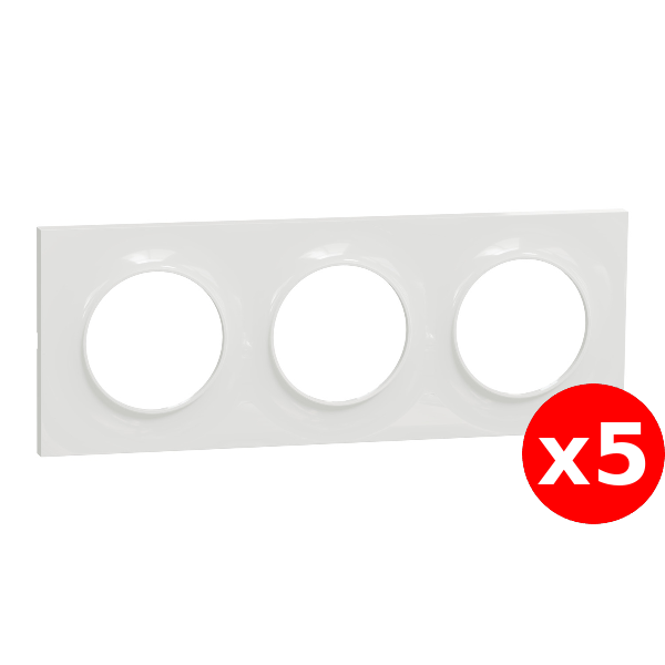 Schneider - Odace 2011 - Styl - LOT de 5 Plaques 3 postes - Entraxe 71 mm - Blanc - Ref. : S520706x5
