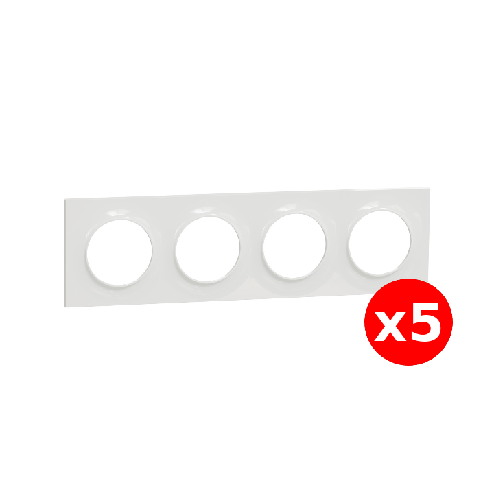 Schneider - Odace 2011 - Styl - LOT de 5 Plaques 4 postes - Entraxe 71 mm - Blanc - Ref. : S520708x5