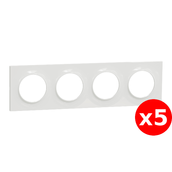Schneider - Odace 2011 - Styl - LOT de 5 Plaques 4 postes - Entraxe 71 mm - Blanc - Ref. : S520708x5
