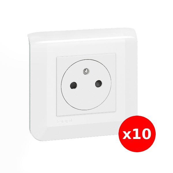 Legrand Mosaic - LOT x 10 Prises de Courant complète - 1 poste (2M) - 16A - 250V - EU - Réf : 080251+277802L+278111L