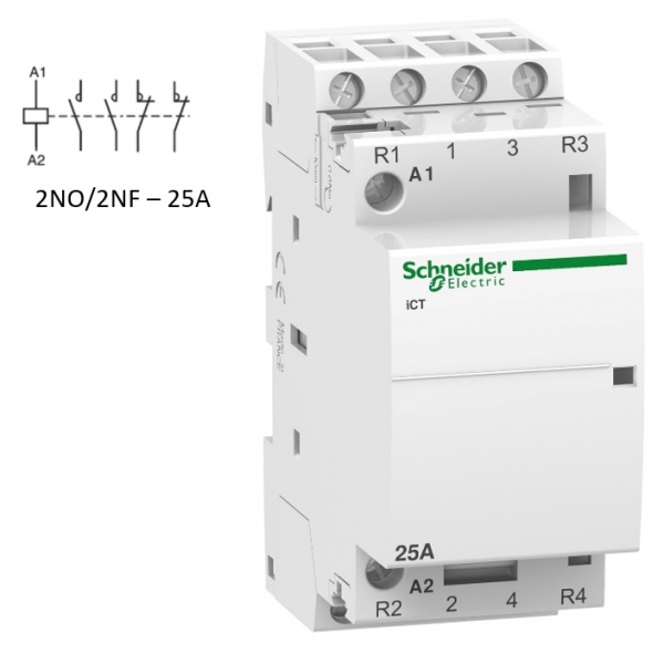 Schneider - Acti9 - Contacteur iCT - 25A - 2NF + 2NO - 230/240V - 50Hz - Réf : A9C20838
