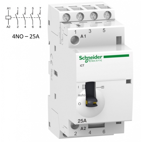 Schneider - Acti9 - Contacteur iCT - 25A - 4NO - 230/240V - 50Hz - Réf : A9C21834