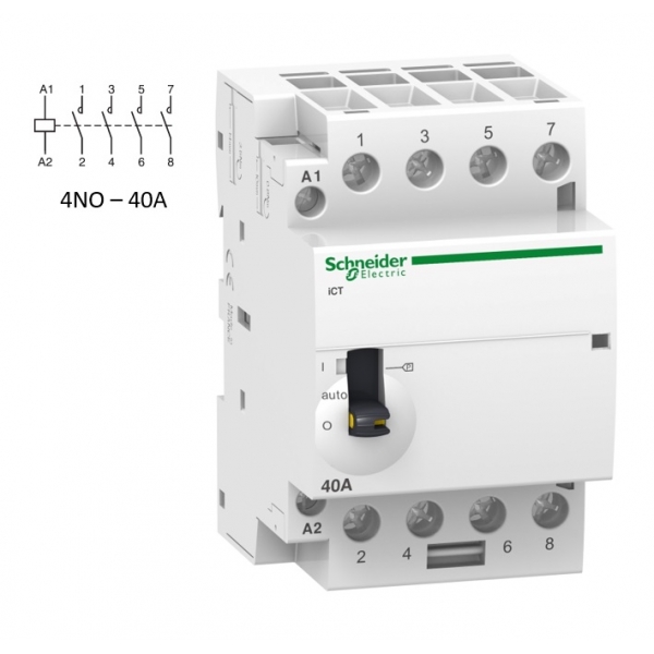 Schneider - Acti9 - Contacteur iCT à commande manu - 40A - 4NO - 230/240V - 50Hz - Réf : A9C21844