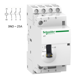 Schneider - Contacteur Acti9 - J/N - 25A - 3NO - 230/240V 50Hz - A9C21833