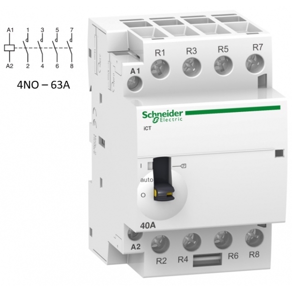 Schneider - Acti9 - Contacteur iCT - 63A - 4NO - 230/240V - 50Hz - Réf : A9C21864