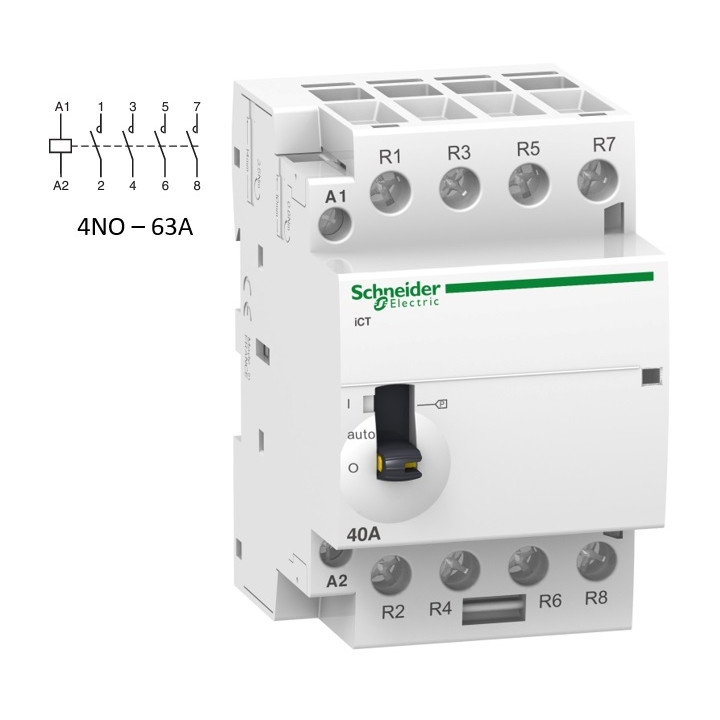 Schneider - Acti9 - Contacteur iCT - 63A - 4NO - 230/240V - 50Hz - Réf : A9C21864