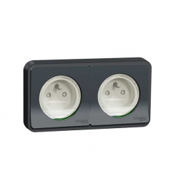 Schneider - Mureva Styl - Double prise 2P+T horizontale - encastré - IP55 - connexion auto - gris - Réf : MUR34101 + MUR36133 x2