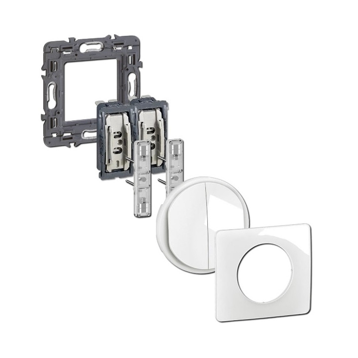 Legrand - Céliane 2024 - Double Interrupteur va-et-vient - Lumineux - COMPLET - Blanc - 1 poste - Réf : CG3001