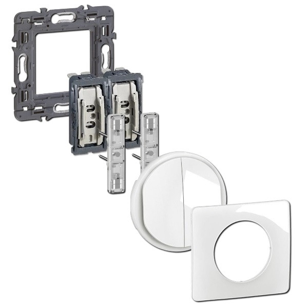 Legrand - Céliane 2024 - Double Interrupteur va-et-vient - Lumineux - COMPLET - Blanc - 1 poste - Réf : CG3001