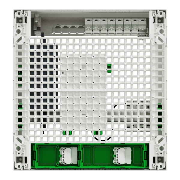 Schneider - Resi9 - Coffret VDI Box 18M2R  - Switch 9ports PoE - 2 prises - grade 3TV 8xRJ45 cat6a - Réf : R9H18402VDIXS