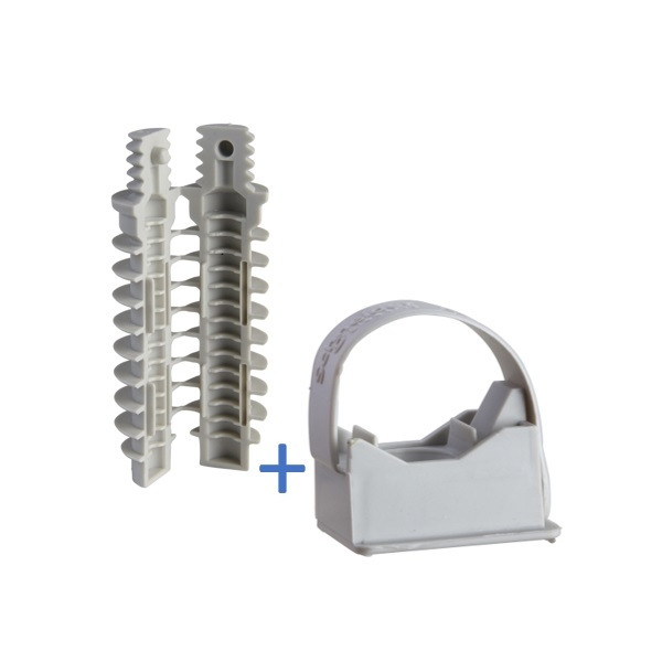 Schneider - Mureva FIX - Instalclip pour conduits Ø16 et Ø20 mm + cheville D.8 - Gris - ENN45020+ENN48934
