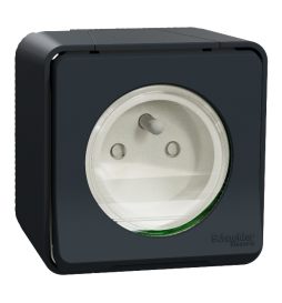 Schneider - Mureva Styl - Prise courant 2P+T - saillie - IP55 - IK08 - connexion auto - gris - Réf : MUR35031