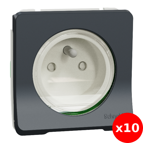 Schneider - Mureva Styl - LOT de 10 Prises 2P+T - Composable  - IP55 - IK08 - connexion auto - gris - MUR36133