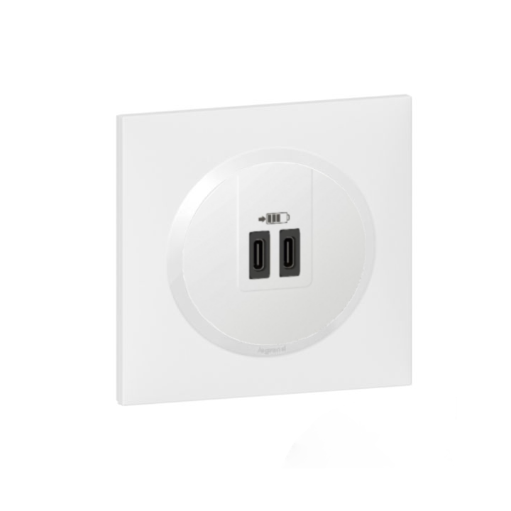 Legrand - Dooxie - Double chargeur USB Type-C + Plaque - Blanc - Ref. : 600345 + 600801
