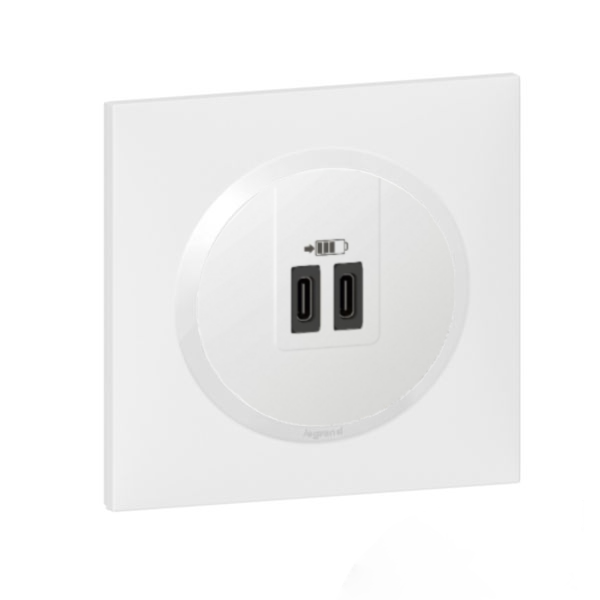 Legrand - Dooxie - Double chargeur USB Type-C + Plaque - Blanc - Ref. : 600345 + 600801