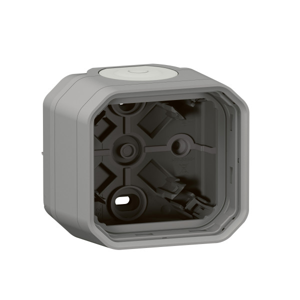 Legrand - Plexo L -  Coup de poing d'urgence déverrouillage 1/4 tour + Boîtier 1 poste - Saillie - Gris - Ref. : 069549L+069651L