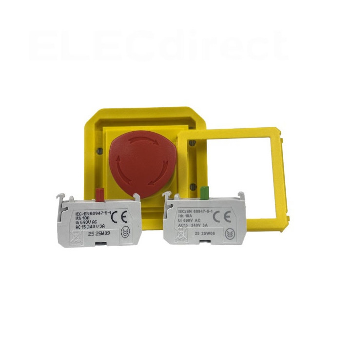Legrand - Plexo - Coup de poing d'urgence - poussoir - Encastré - déverrouillage 1/4 tour - IP55/IK08 - Réf : 069549L+069681L