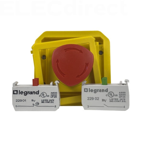 Legrand - Plexo - Coup de poing d'urgence - poussoir - Encastré - déverrouillage 1/4 tour - IP55/IK08 - Réf : 069549L+069681L