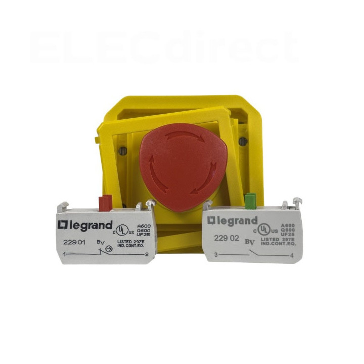 Legrand - Plexo - Coup de poing d'urgence - poussoir - Saillie - déverrouillage 1/4 tour - IP55/IK08 - Réf : 069549L+069651L