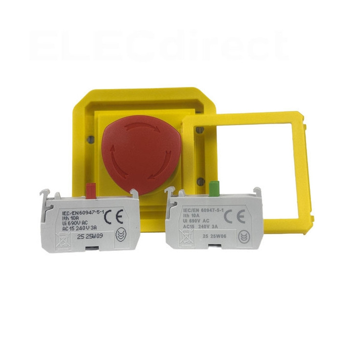Legrand - Plexo - Coup de poing d'urgence - poussoir - Composable - déverrouillage 1/4 tour - IP55/IK08 - Réf : 069549L