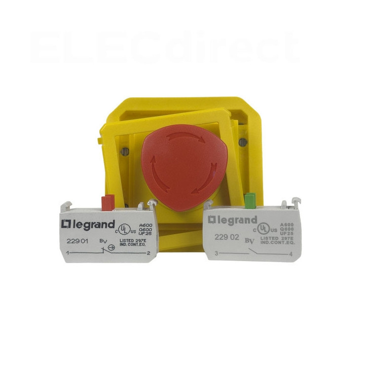 Legrand - Plexo - Coup de poing d'urgence - poussoir - Composable - déverrouillage 1/4 tour - IP55/IK08 - Réf : 069549L