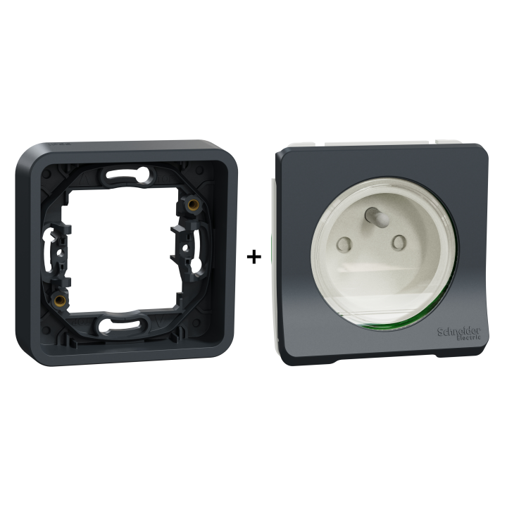 Schneider - Mureva Styl - LOT de 10 Prises 2P+T - Connexion auto - Encastré - IP55/IK08 - Gris - Ref. : MUR35036x10
