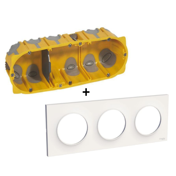 Schneider Odace - Plaque 3 postes + Boîte Batibox BBC Legrand 3 postes - Hor/vert Prof. 50 - s520706+080033