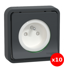 Schneider - Mureva Styl - LOT de 10 prises 2P+T encastré - IP55 - IK08 - connexion auto - noir - Réf : MUR35036
