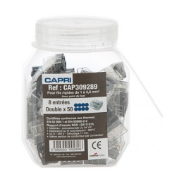 Capri - Bornes automatique 8 entrées pour fil rigide 2.5mm² noire 960° (boite de 50 connecteurs) - Réf : CAP309289