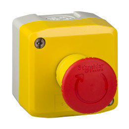 Schneider - boite jaune arrêt urgence rouge - pousser tourner - 1F+1O - Ø40 - Réf : XALK178E