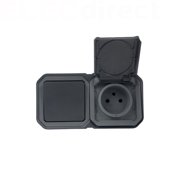 Legrand Plexo - PC 2P+T - 16A - 250V + Va-et-Vient 10A - Complet saillie - Anthracite - IP55/IK08 - Réf : 070067
