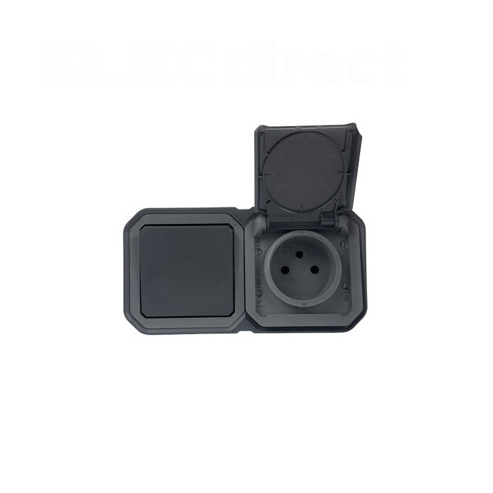 Legrand Plexo - PC 2P+T - 16A - 250V + Va-et-Vient 10A - Complet saillie - Anthracite - IP55/IK08 - Réf : 070067