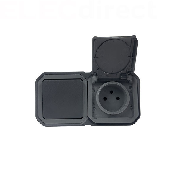 Legrand Plexo - PC 2P+T - 16A - 250V + Va-et-Vient 10A - Complet saillie - Anthracite - IP55/IK08 - Réf : 070067