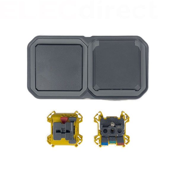 Legrand Plexo - PC 2P+T - 16A - 250V + Va-et-Vient 10A - Complet saillie - Anthracite - IP55/IK08 - Réf : 070067