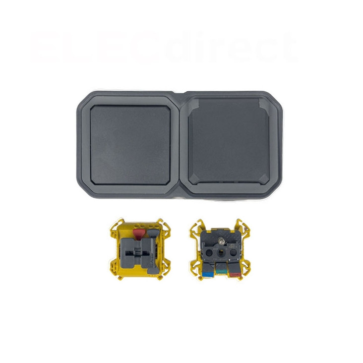 Legrand Plexo - PC 2P+T - 16A - 250V + Va-et-Vient 10A - Complet saillie - Anthracite - IP55/IK08 - Réf : 070067