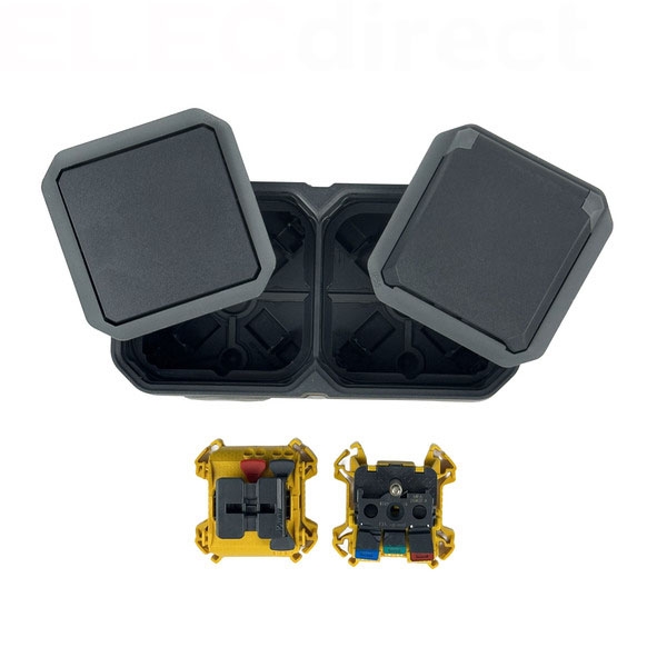 Legrand Plexo - PC 2P+T - 16A - 250V + Va-et-Vient 10A - Complet saillie - Anthracite - IP55/IK08 - Réf : 070067