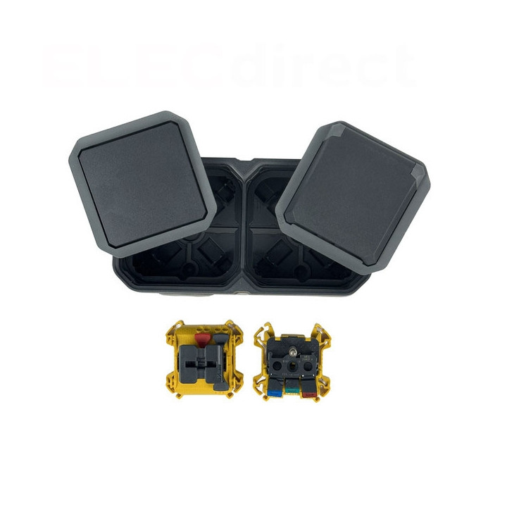 Legrand Plexo - PC 2P+T - 16A - 250V + Va-et-Vient 10A - Complet saillie - Anthracite - IP55/IK08 - Réf : 070067