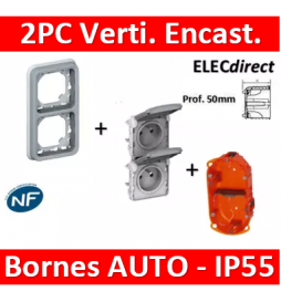 Legrand Plexo - Double PC 2P+T 16A 230V encast. - vertical - IP55/IK07 + Boîte Batibox - 069685+069563+080122