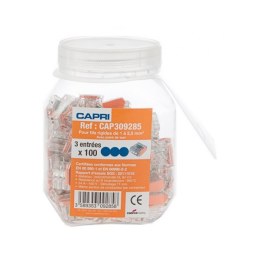 Capri - Bornes automatique 3 entrées pour fil rigide 0,5 à 2.5mm² (boite de 100 connecteurs) - Réf : 309285