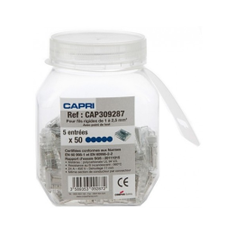Capri - Bornes automatique 5 entrées pour fil rigide 0,5 à 2.5mm² (boite de 50 connecteurs) - Réf : 309287