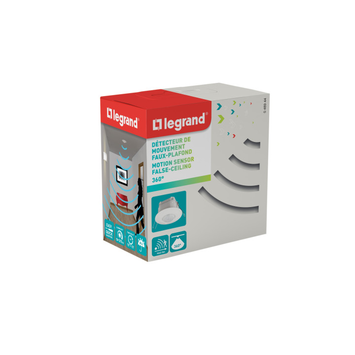 Legrand - Détecteur de mouvement PIR 360° portée 8m IP41 - Plafond - Blanc - encastré - Réf : 048944