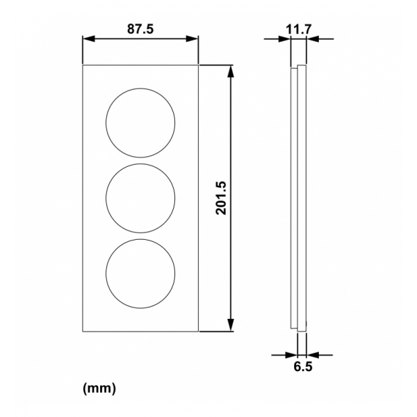 Schneider - Odace 2025 - plaque de finition 3 postes entraxe spécifique 57mm - Blanc craie - Réf : S920716