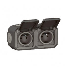 Legrand - Double prise de courant Plexo prêt à poser - 2 x 2P+T - Anthracite - Horizontale - IP55 - Réf : 069788L